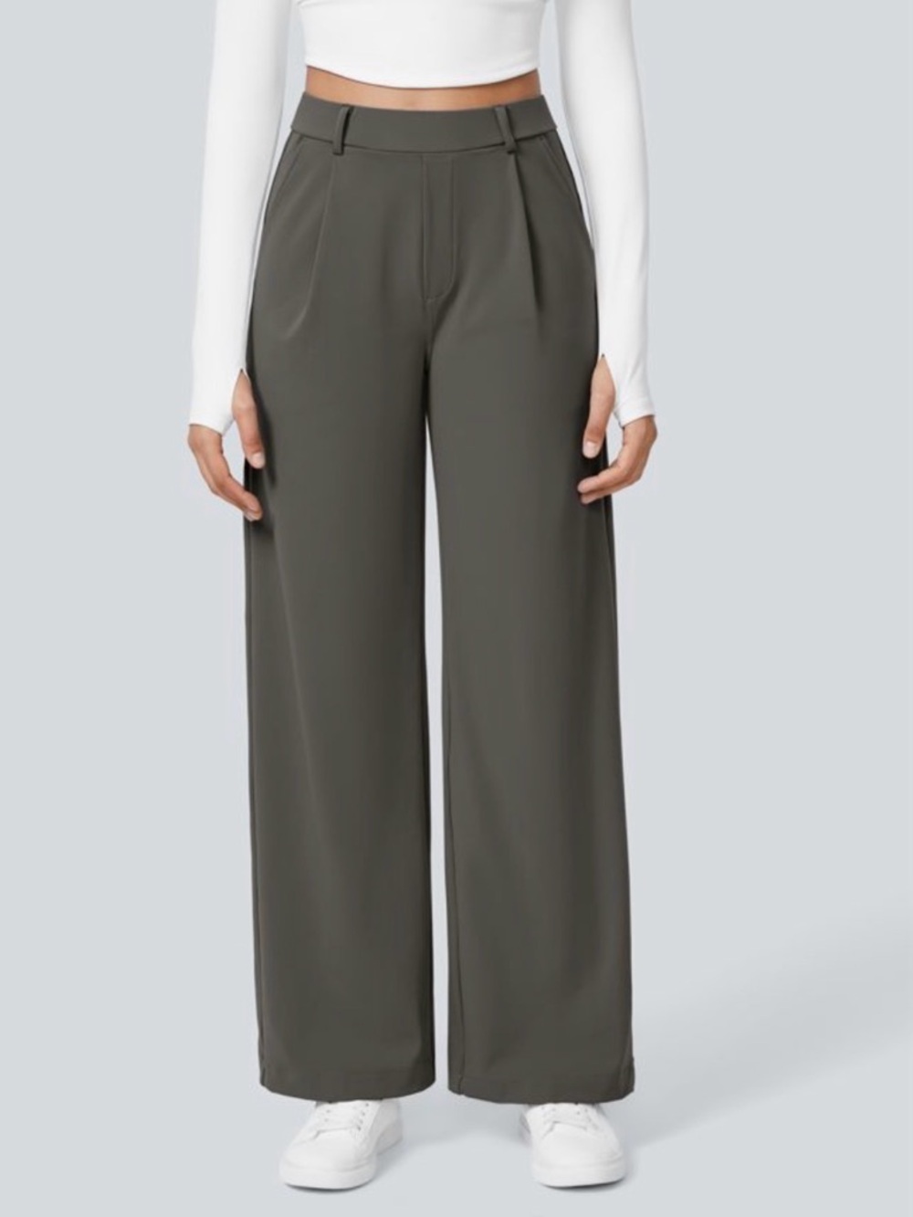 Halara DayStretch High Waisted Straight Leg Pants Grey Taupe Size Medium Regular